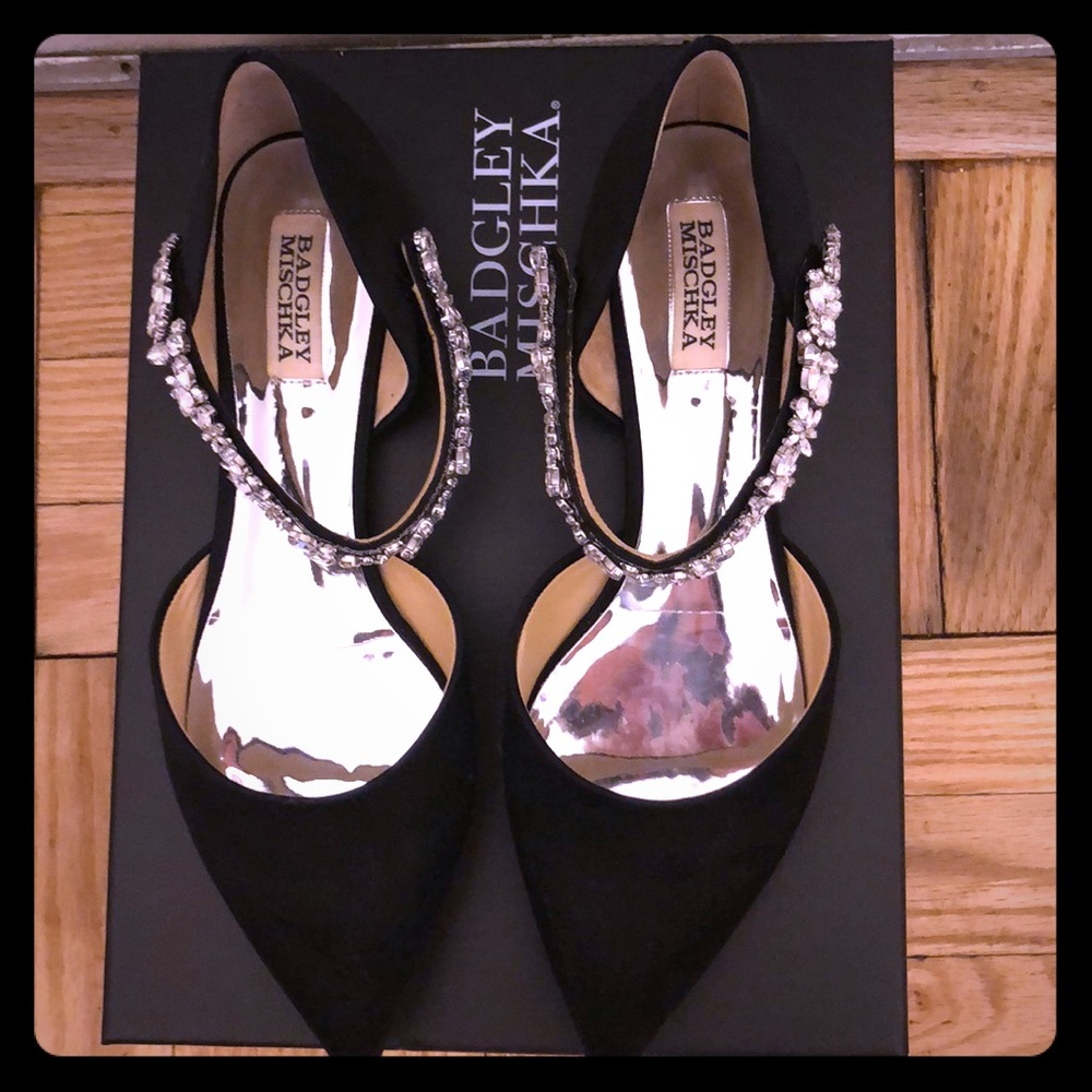 Badgley Mischka Black Ballet Slippers Rhinestones